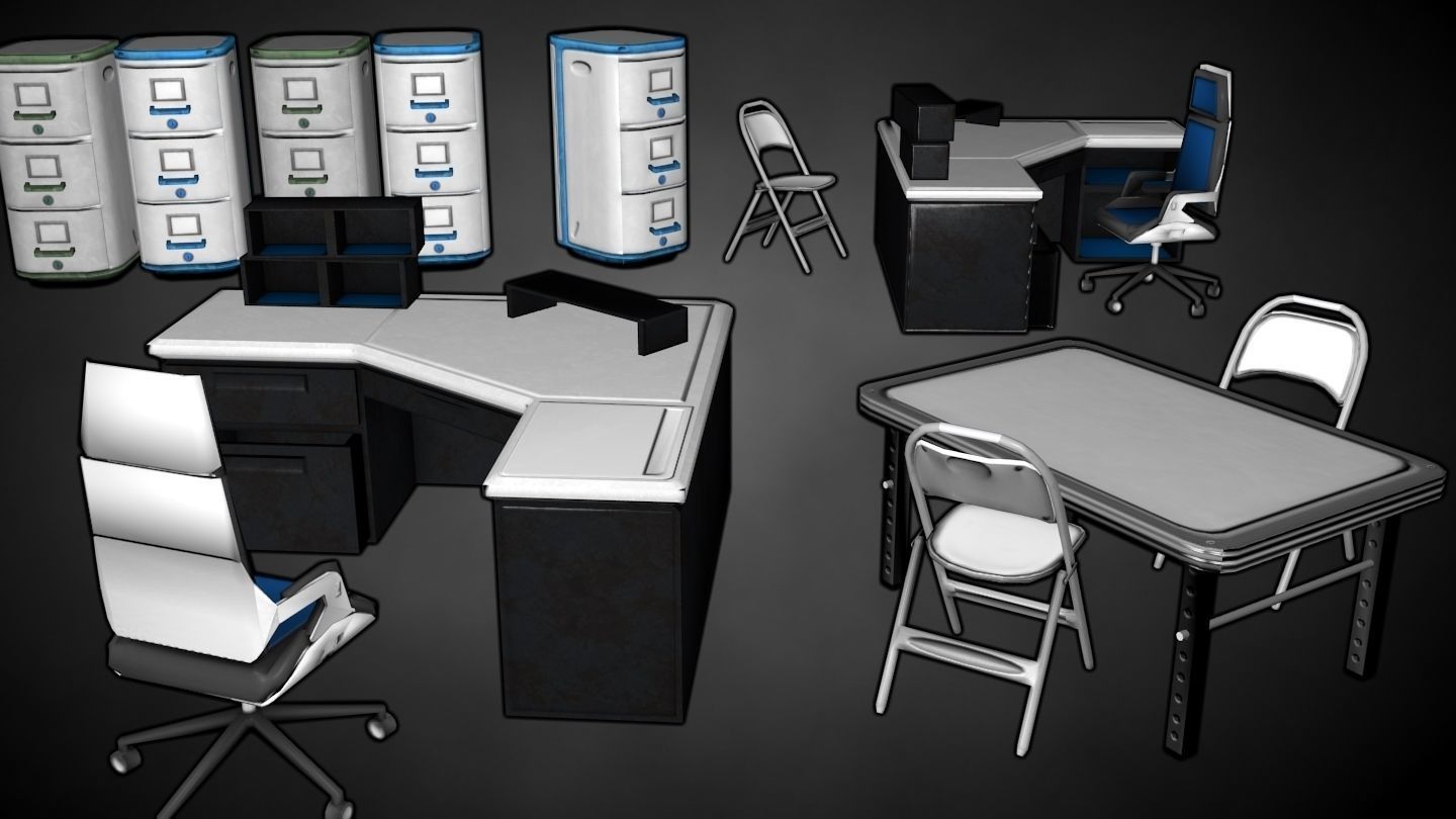 Futuristic Office Assets Low-poly 3D model_1