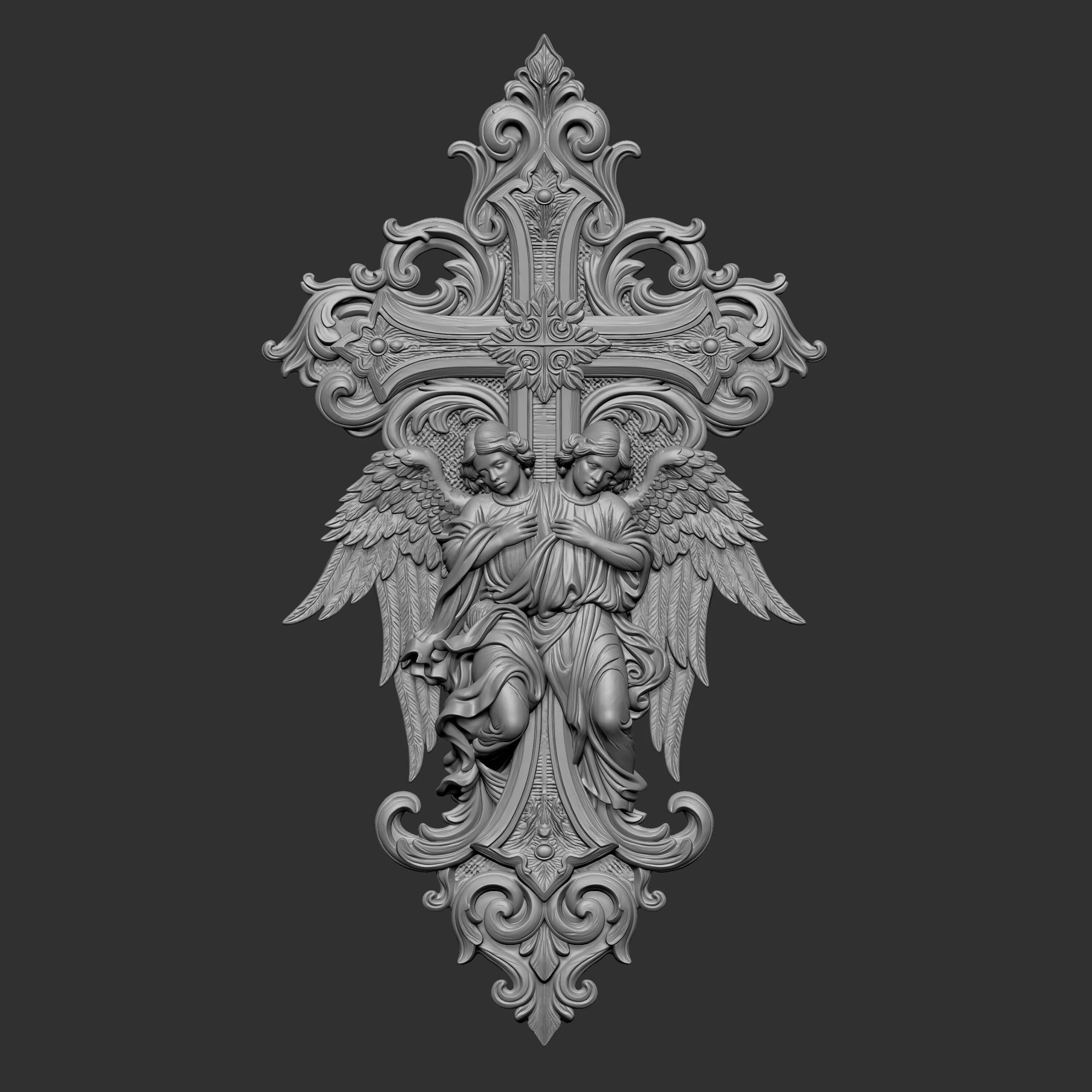 3D digital sculpture of an ornamental Baroque style cross 3D print model