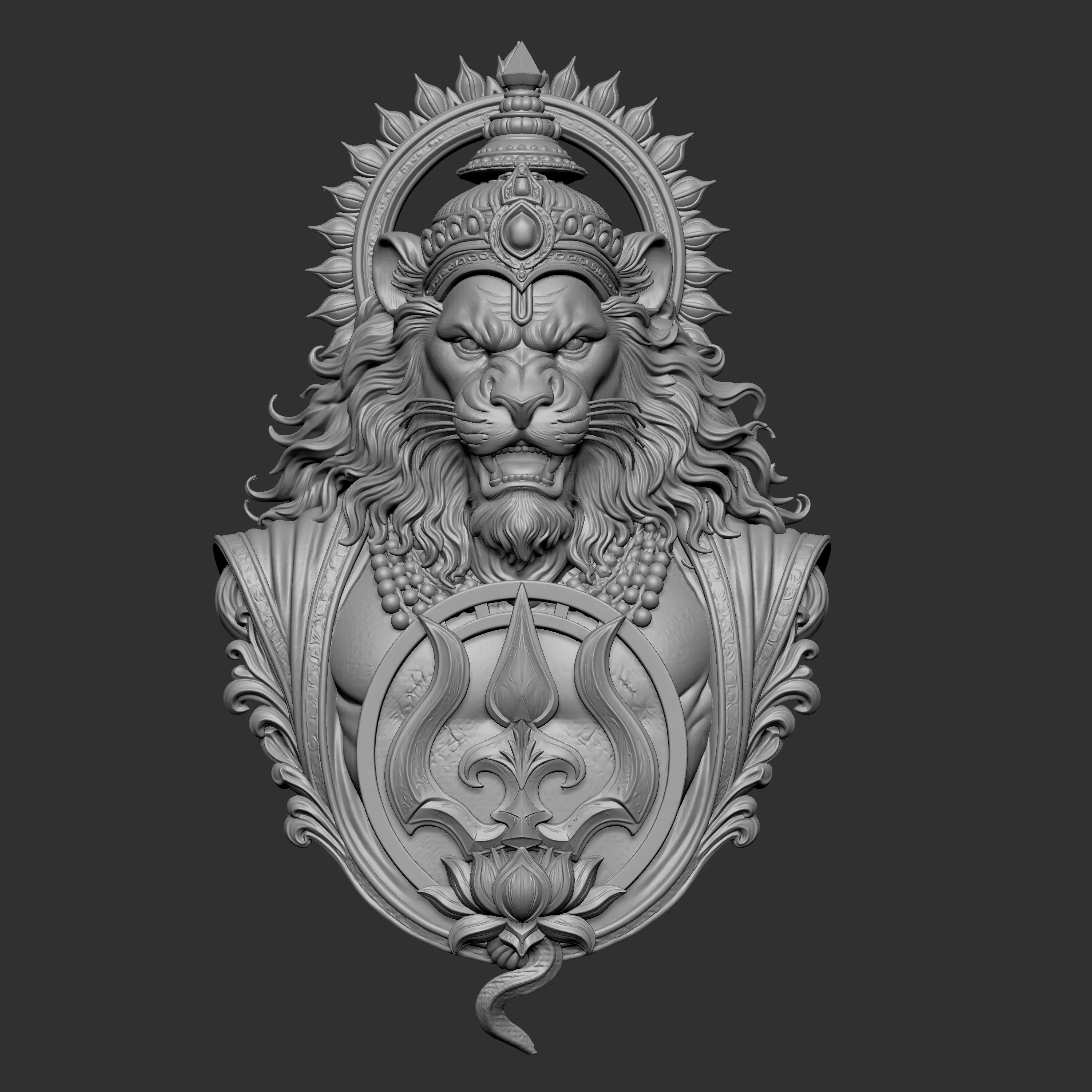 3D digital sculpture bust of Lord Narasimha 3D print model