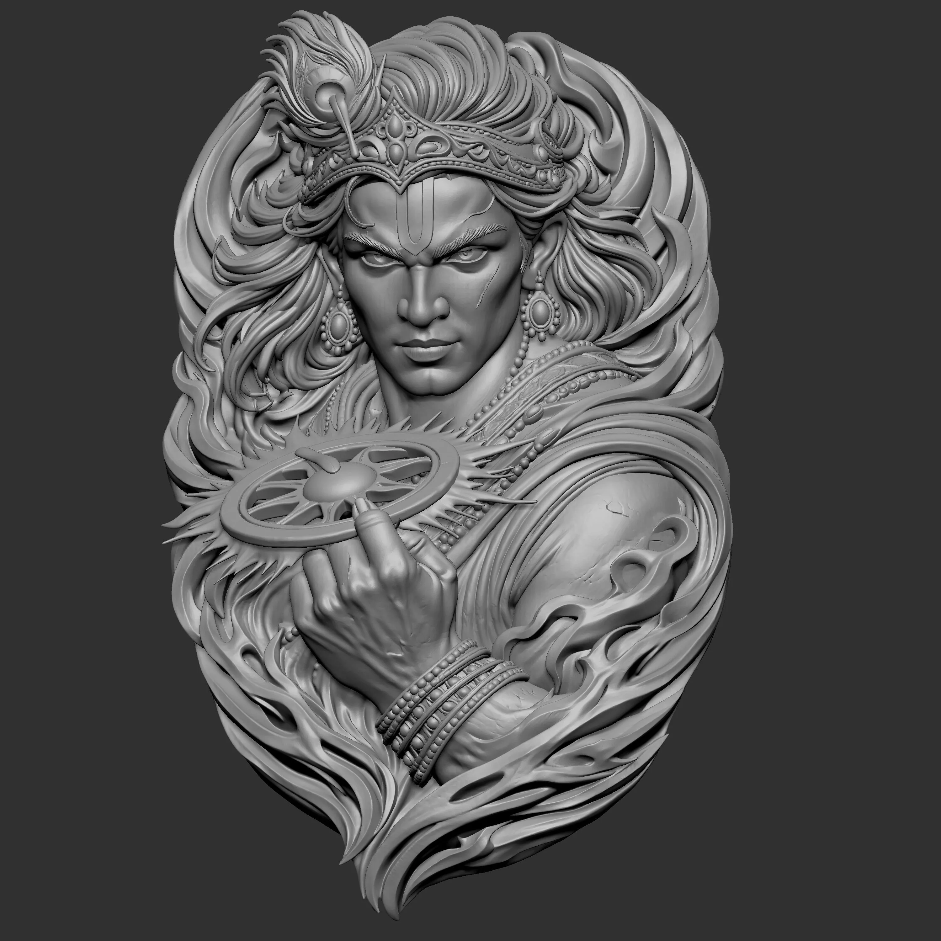 3D digital sculpture bust of Lord Krishna 3D print model