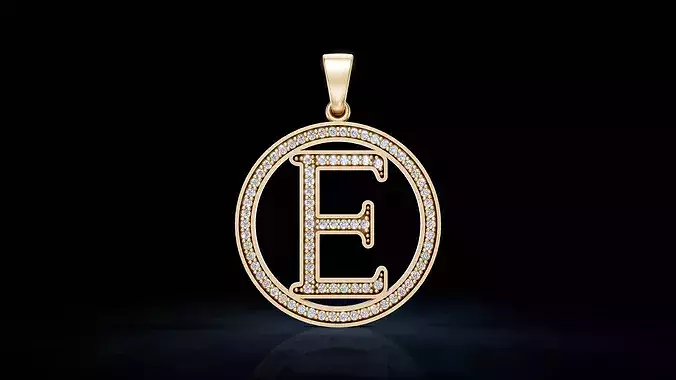 E Letter Monogram Pendant with Gemstones