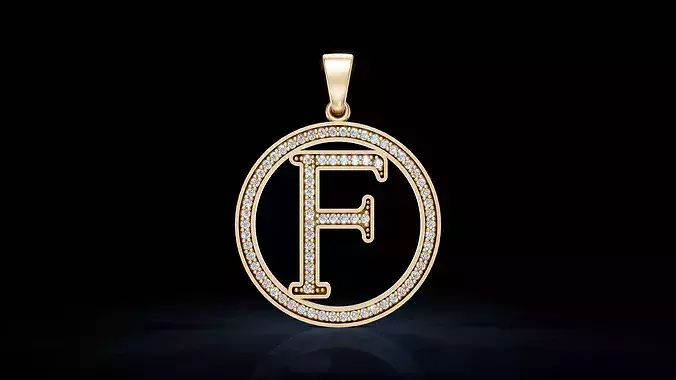 F Letter Monogram Pendant with Gemstones