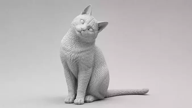 Realistic Curious Head Tilt Cat Figurine - Cat Sculpture