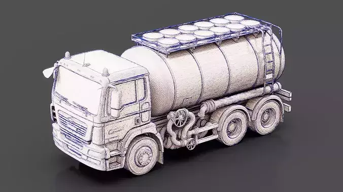 Water Tanker Truck Low-poly 3D model 7
