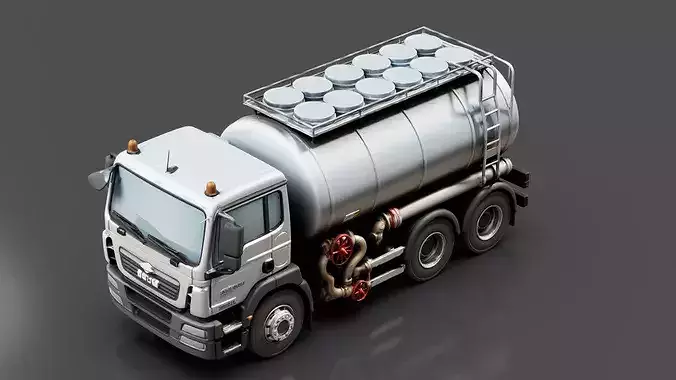 Water Tanker Truck Low-poly 3D model 5