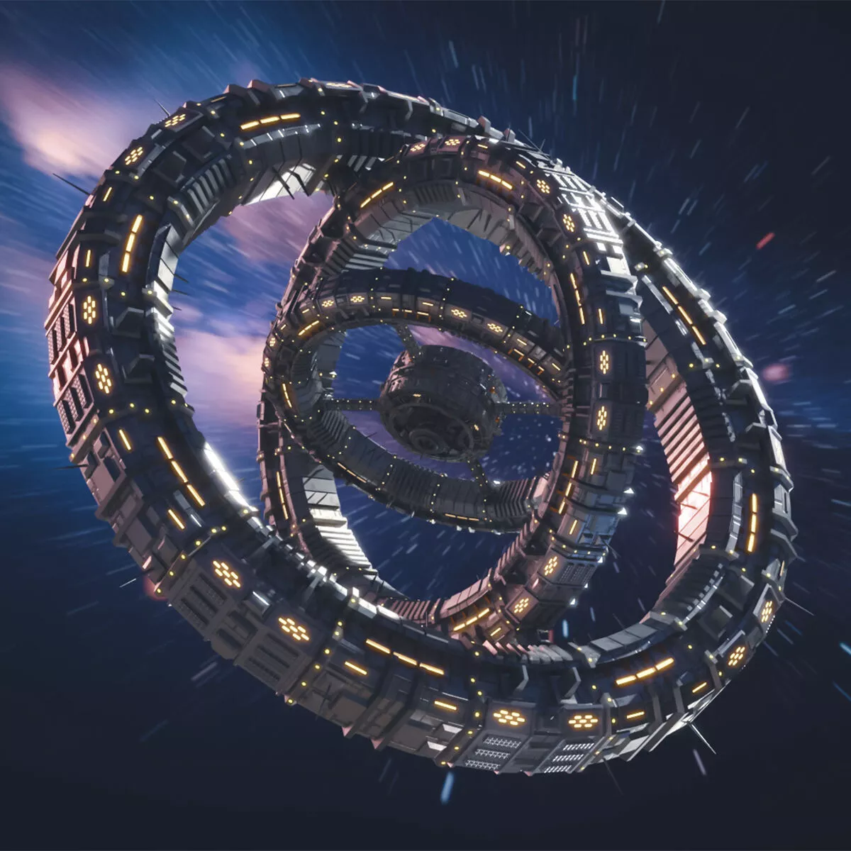 Rotating Space Station Ring System Animated Rigged for Maya 3D model