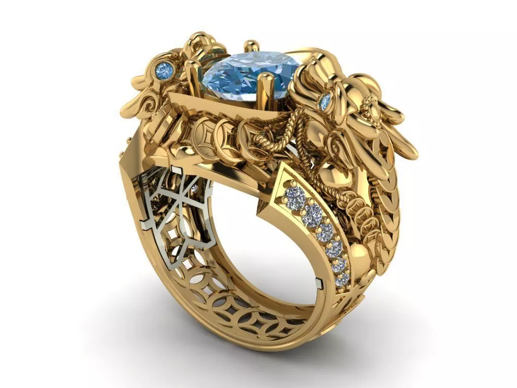 Lucky Dragon Gemstone Ring 3D print model