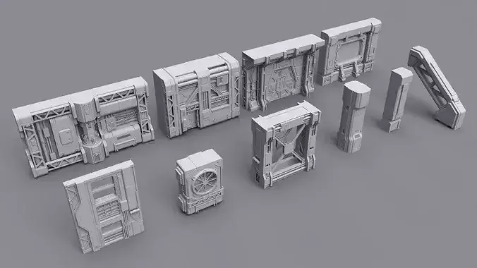 SciFi Architecture Modular 01 Low-poly 3D model 5