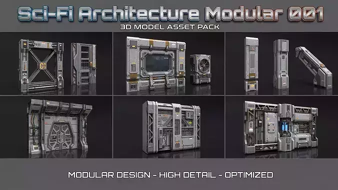 SciFi Architecture Modular 01 Low-poly 3D model
