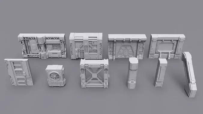 SciFi Architecture Modular 01 Low-poly 3D model 3