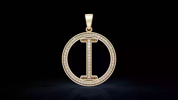 I Letter Monogram Pendant with Gemstones