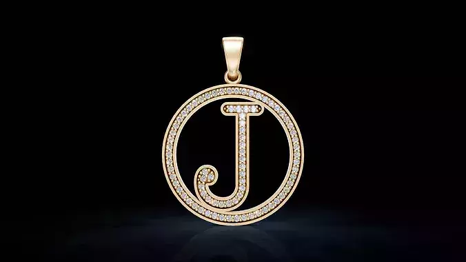 J Letter Monogram Pendant with Gemstones