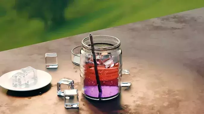 Lemonade Drink with ice cubes - glass-  Low-poly 3D model 6