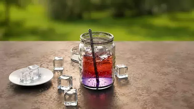 Lemonade Drink with ice cubes - glass-  Low-poly 3D model 7
