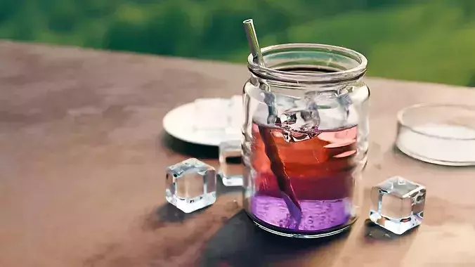 Lemonade Drink with ice cubes - glass-  Low-poly 3D model 4