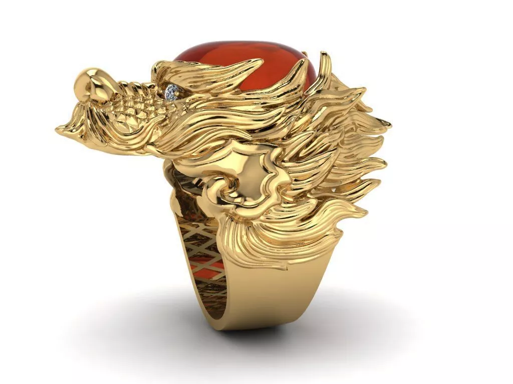 Sculpted Dragon Head Gemstone Ring 3D print model