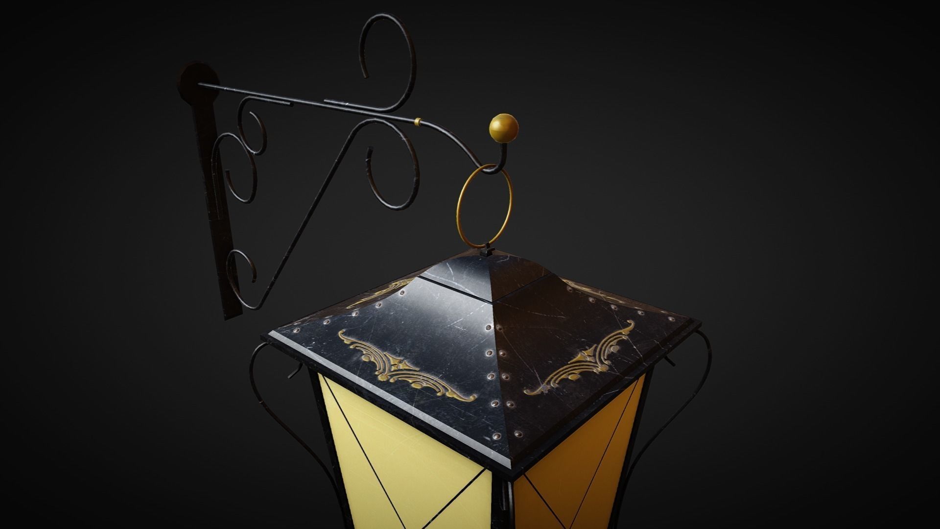 Medieval Street Lamp 01 Low-poly 3D model_3