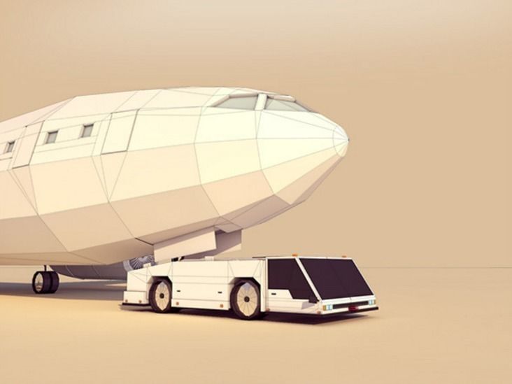 Cartoon Low Poly Tug and Airbus Low-poly 3D model_1