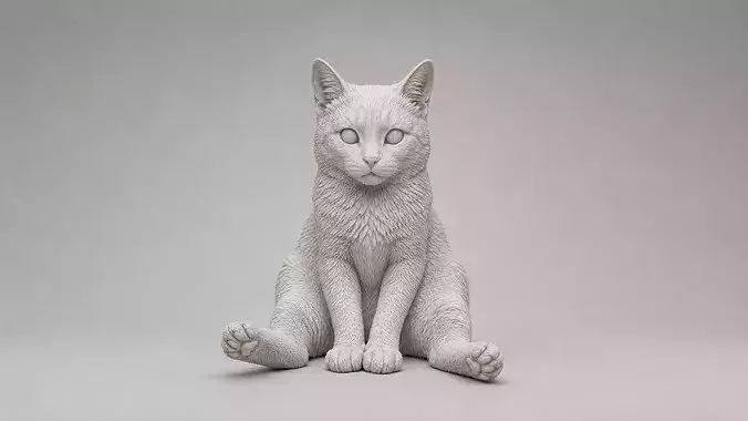Realistic Funny Sitting Cat Figurine - Relaxed Cat Sculpture