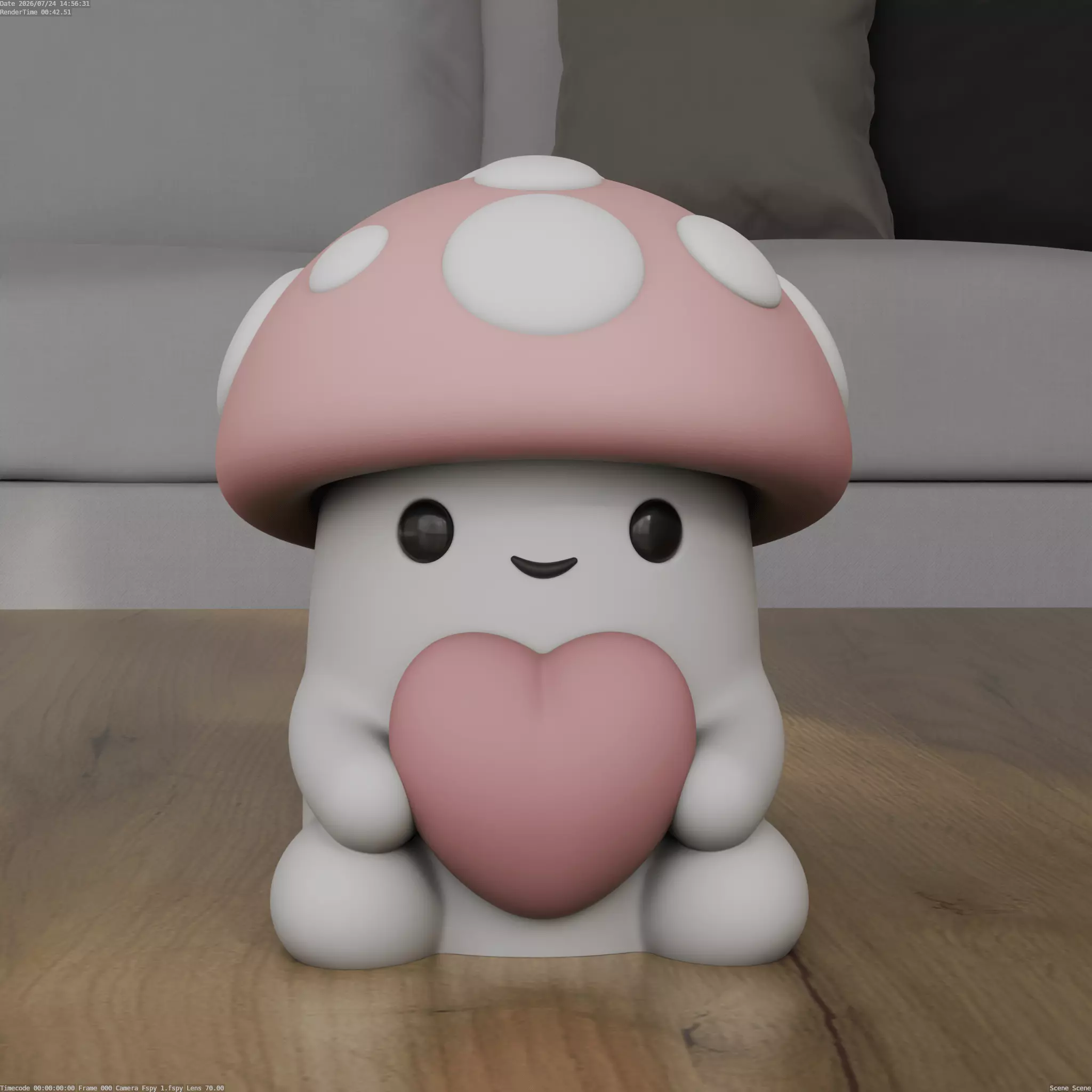 Cute Mushroom Heart Figurine 3D Print Model 3D print model