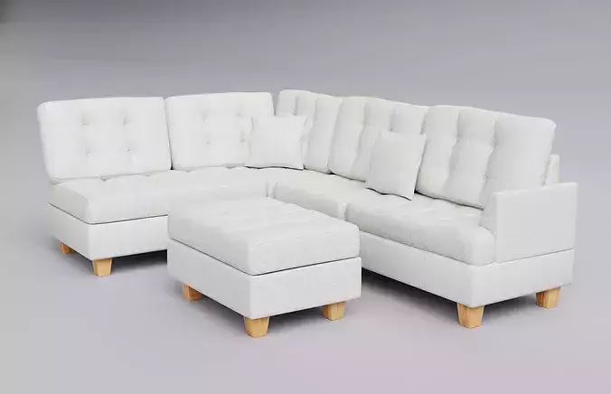 Tufted L-Shaped Sofa 01 Low-poly 3D model