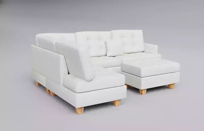 Tufted L-Shaped Sofa 01 Low-poly 3D model 3