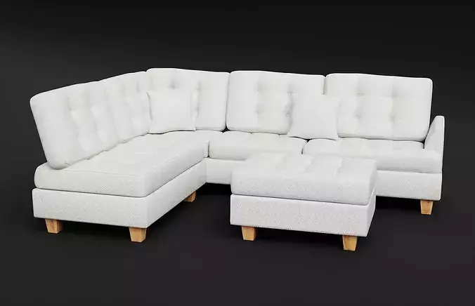 Tufted L-Shaped Sofa 01 Low-poly 3D model 7
