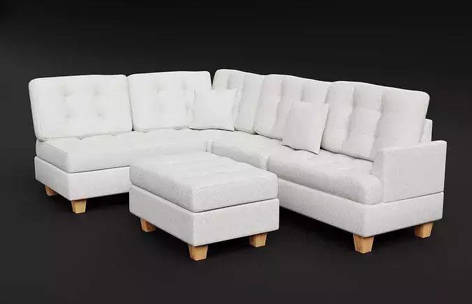 Tufted L-Shaped Sofa 01 Low-poly 3D model 6