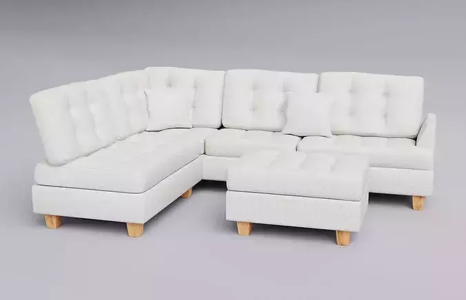 Tufted L-Shaped Sofa 01 Low-poly 3D model 2