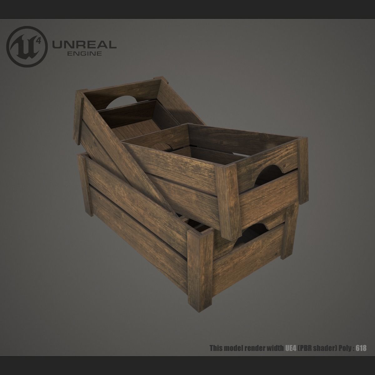Wooden crate Low-poly 3D model_0