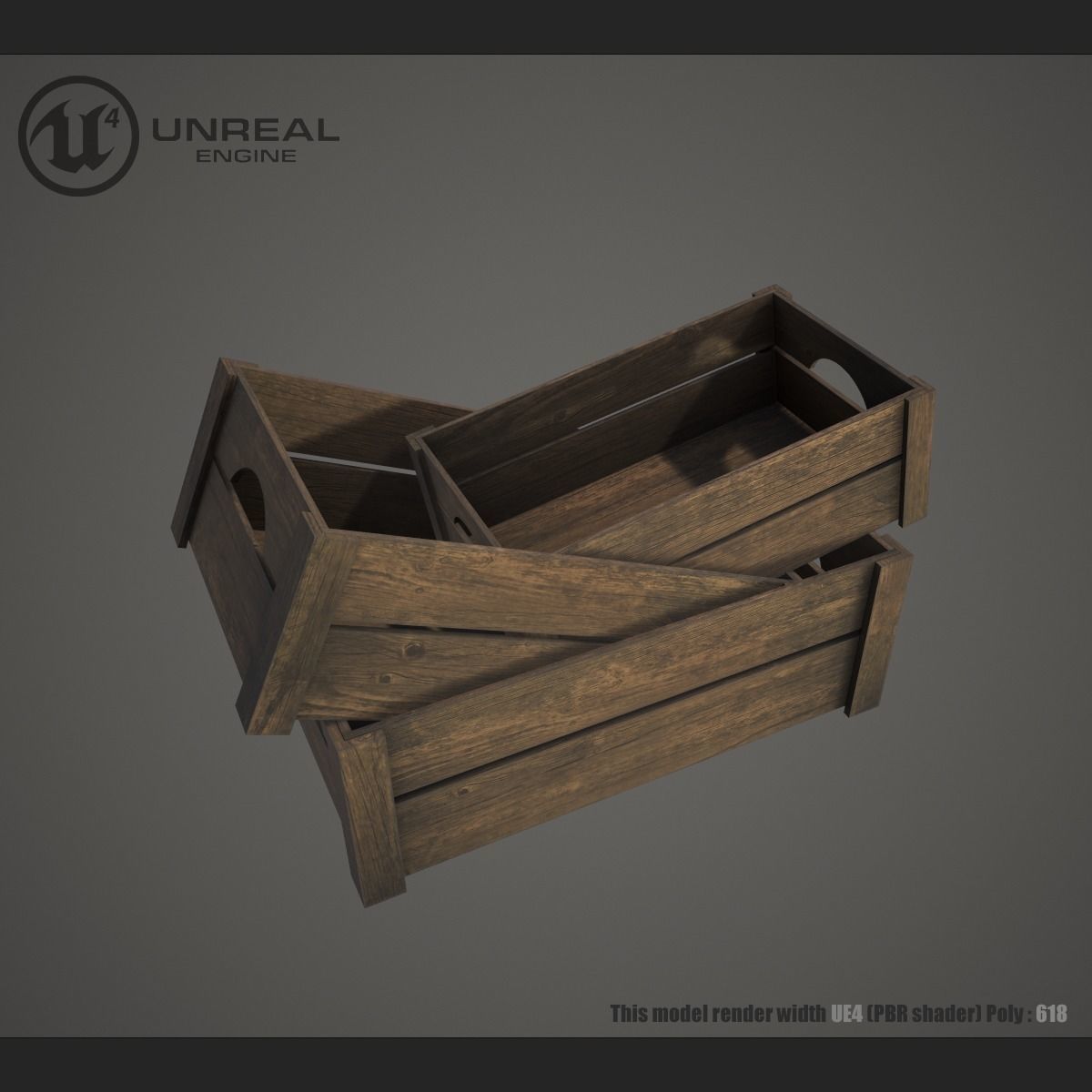 Wooden crate Low-poly 3D model_1