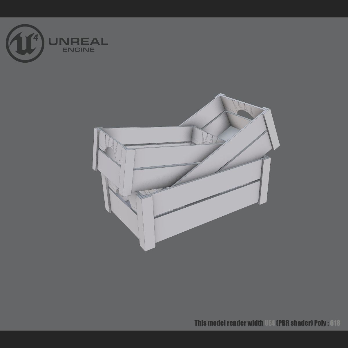 Wooden crate Low-poly 3D model_6