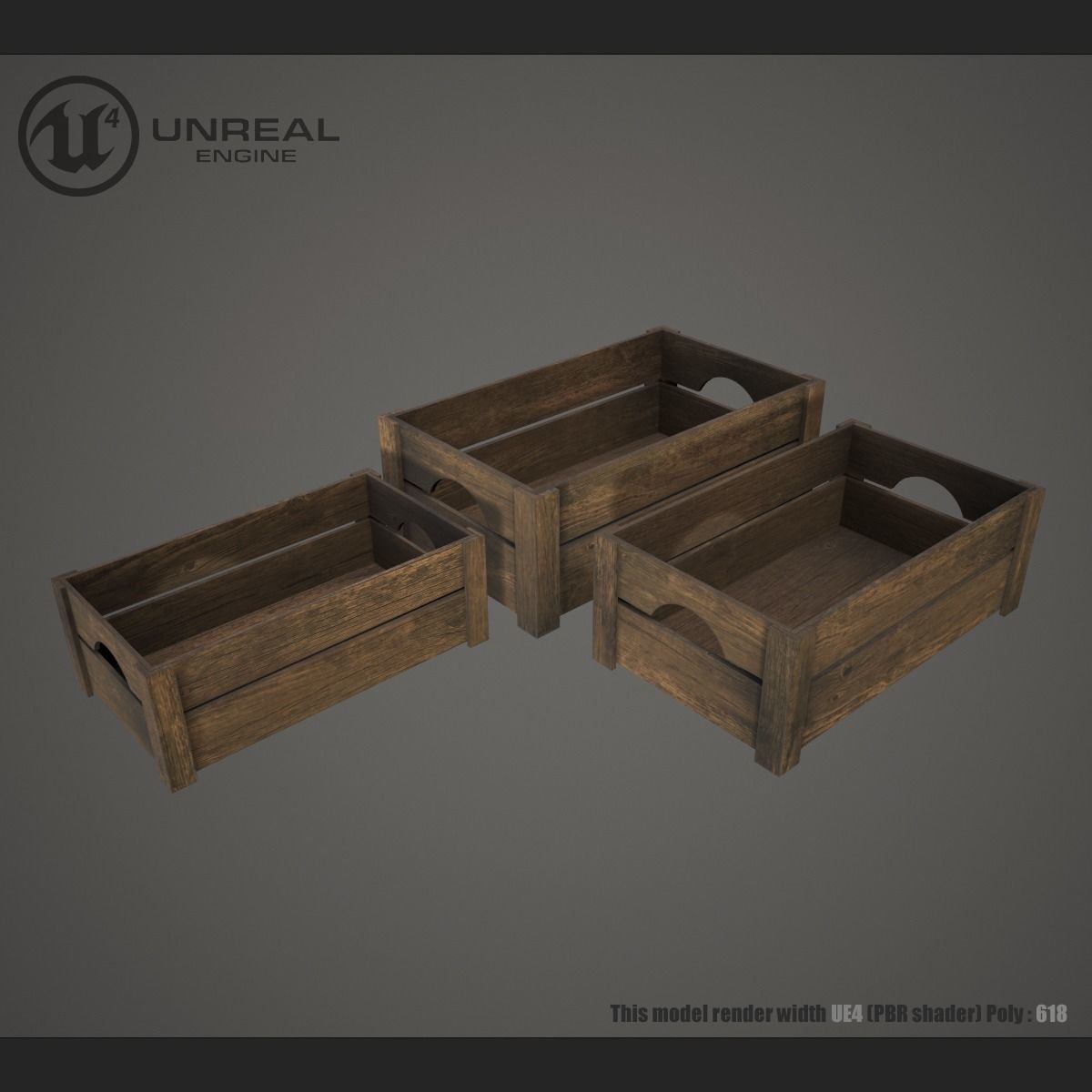 Wooden crate Low-poly 3D model_3