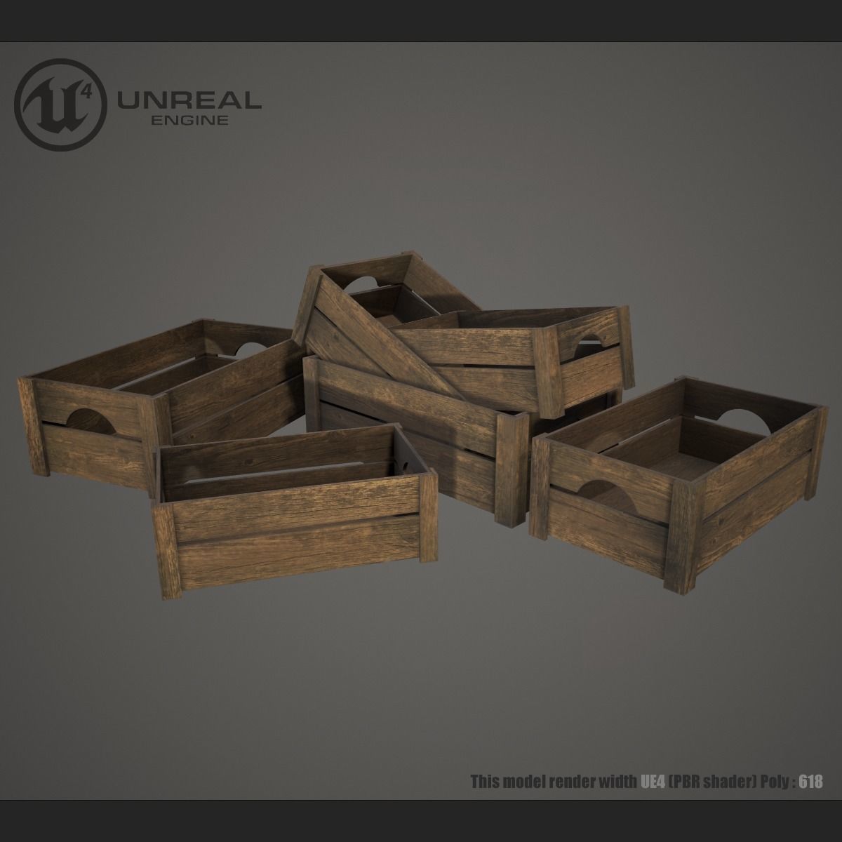 Wooden crate Low-poly 3D model_4