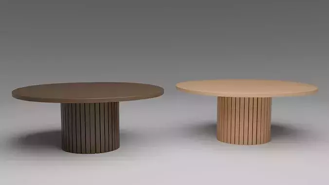 Modern Japandi Round Dining Table with Fluted Pedestal 3D model