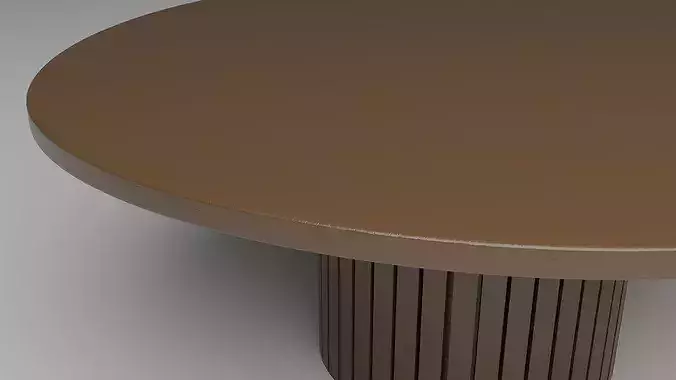 Modern Japandi Round Dining Table with Fluted Pedestal 3D model 2