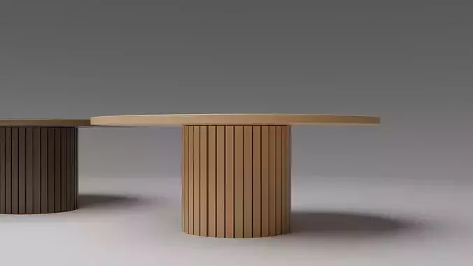 Modern Japandi Round Dining Table with Fluted Pedestal 3D model 6