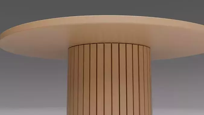 Modern Japandi Round Dining Table with Fluted Pedestal 3D model 5