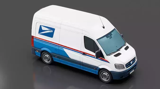 Postal Delivery Van Low-poly 3D model 4