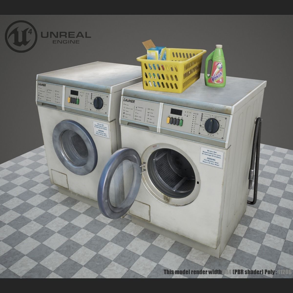 Washer washing machine Low-poly 3D model_3