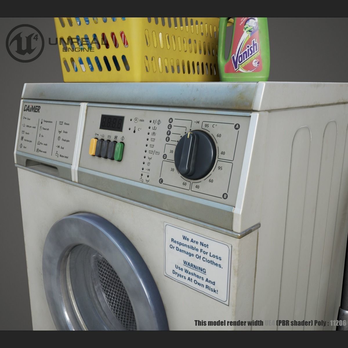 Washer washing machine Low-poly 3D model_2