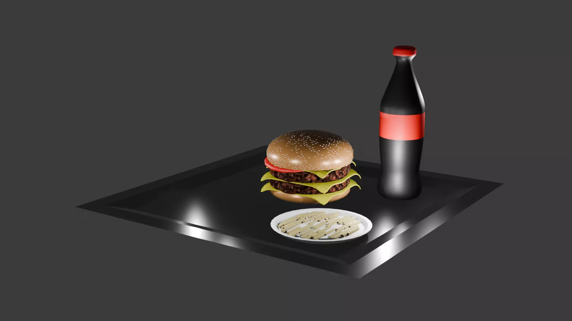 Low Poly Fast Food Pack Burger Fries Cola and Tray Low-poly 3D model