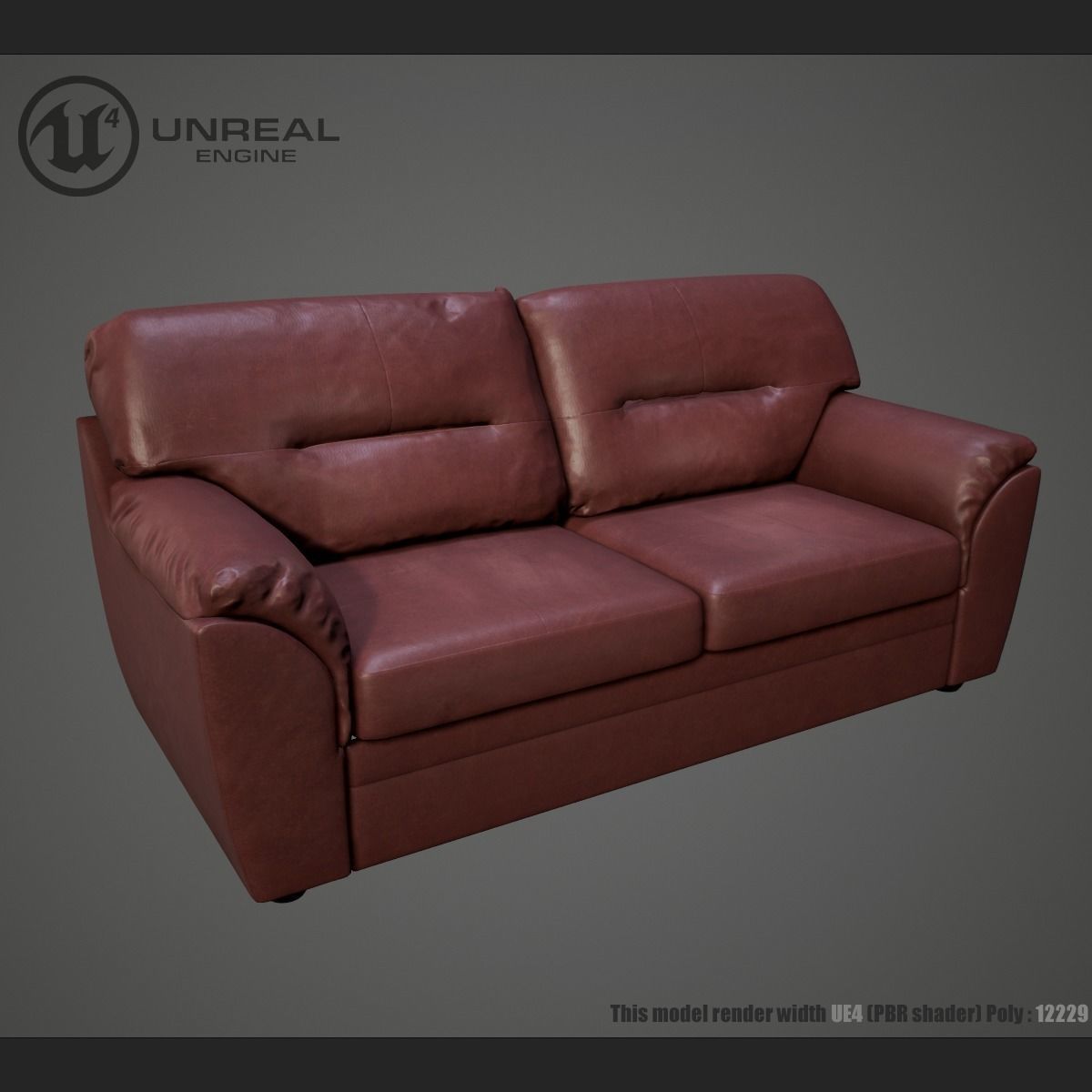 Leather sofa Low-poly 3D model_2