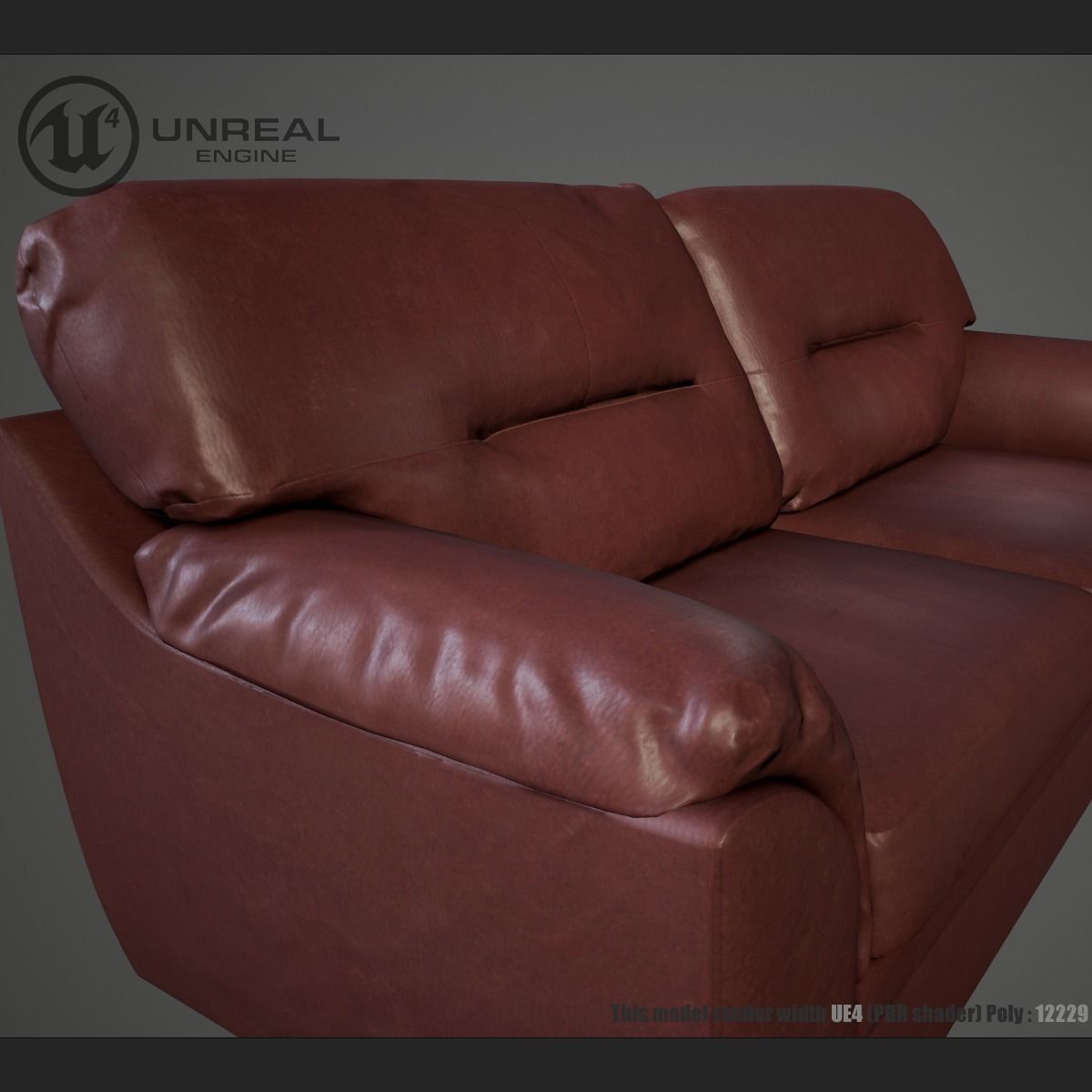 Leather sofa Low-poly 3D model_4