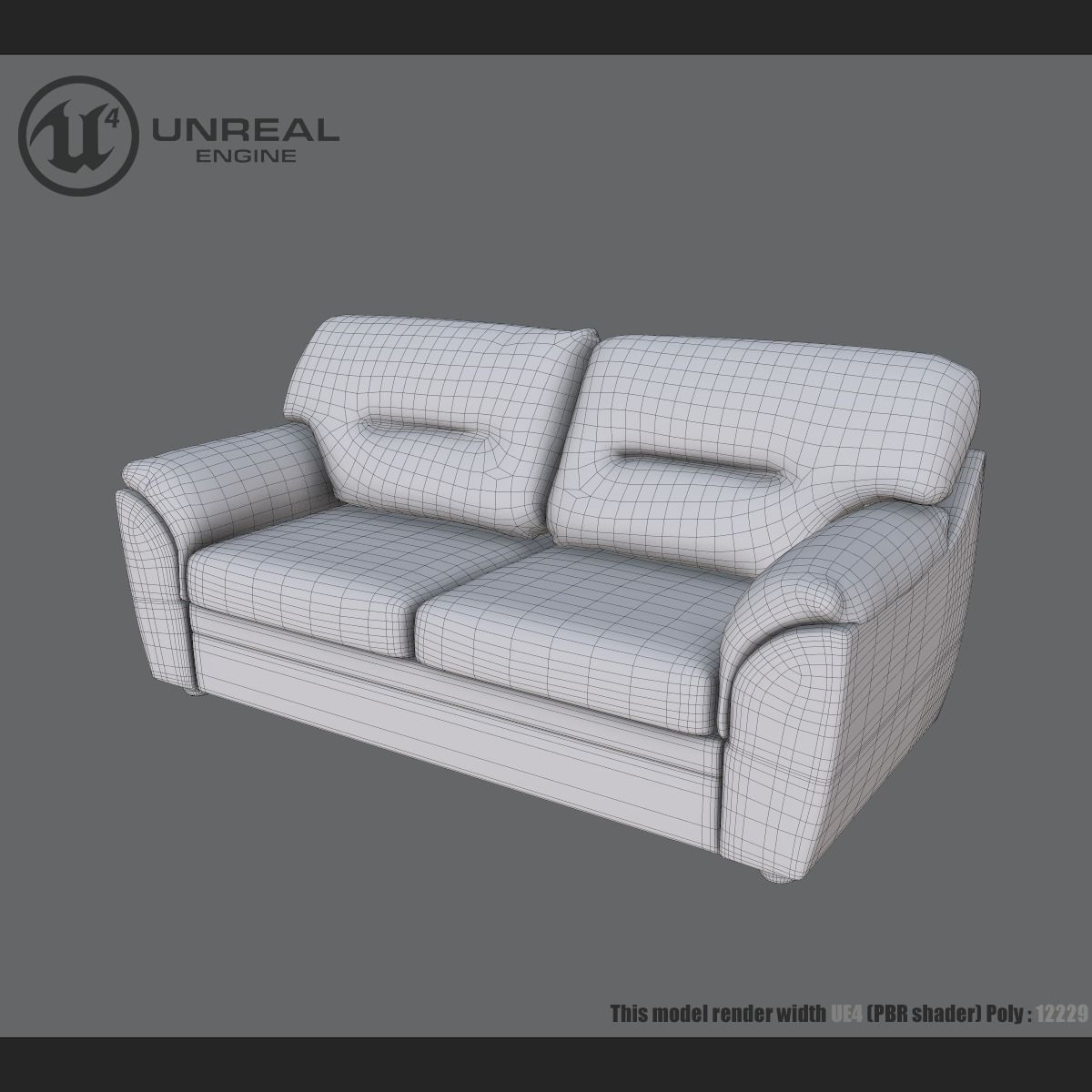 Leather sofa Low-poly 3D model_8