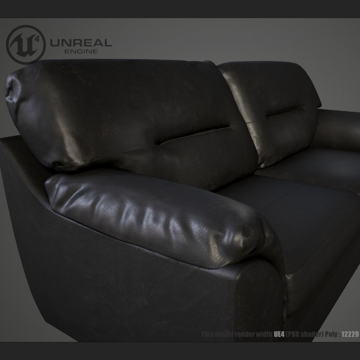 Leather sofa Low-poly 3D model_6