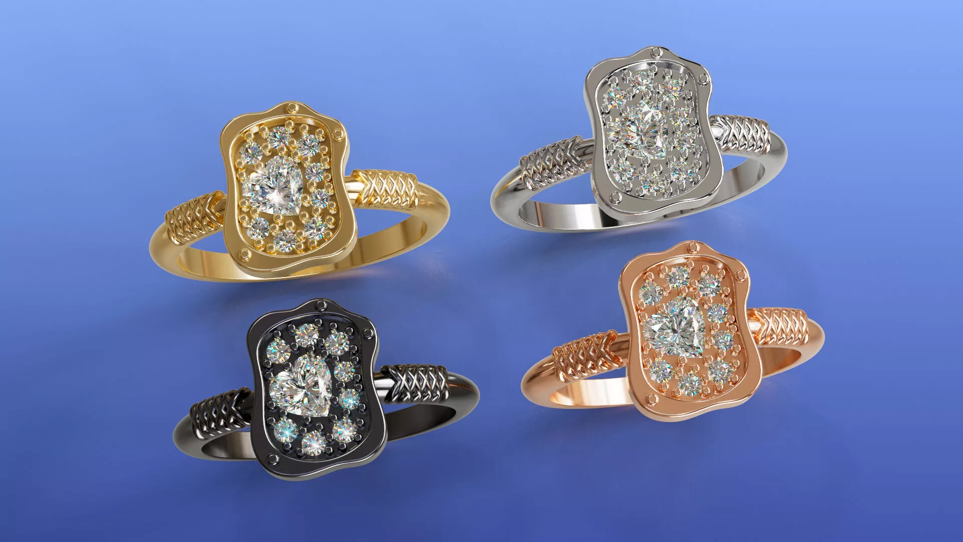 Heart Halo Cluster Engagement Ring Vintage-Inspired 54 EU 3D print model