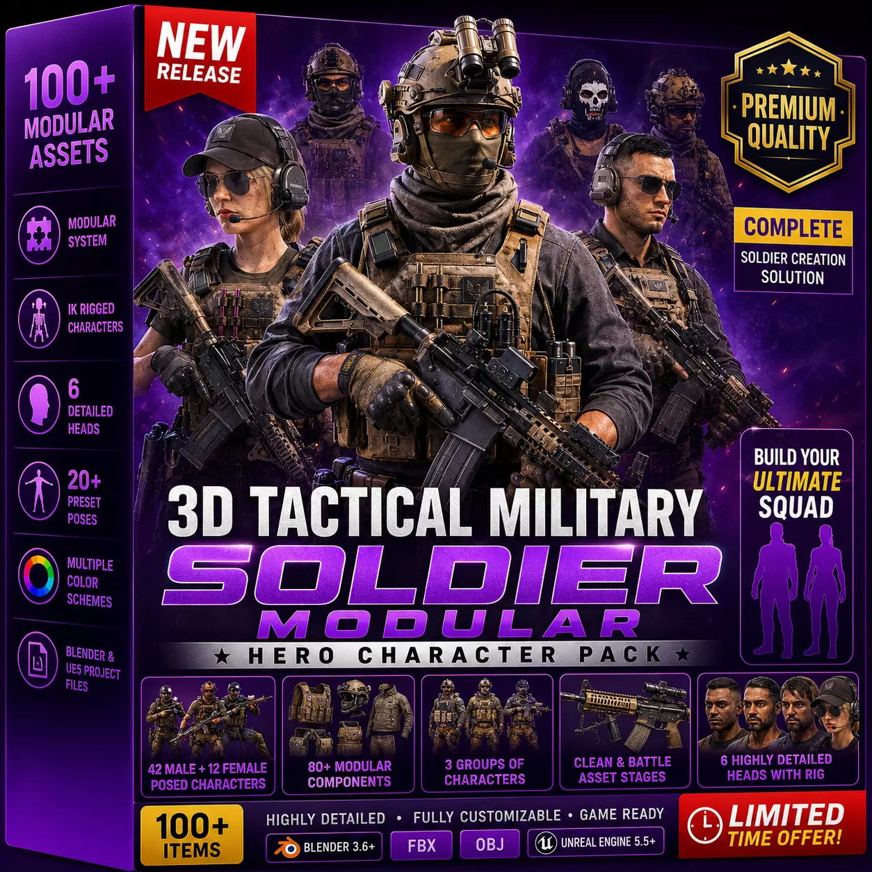 3D Tactical Military Soldier Modular Hero Character Pack Low-poly 3D model