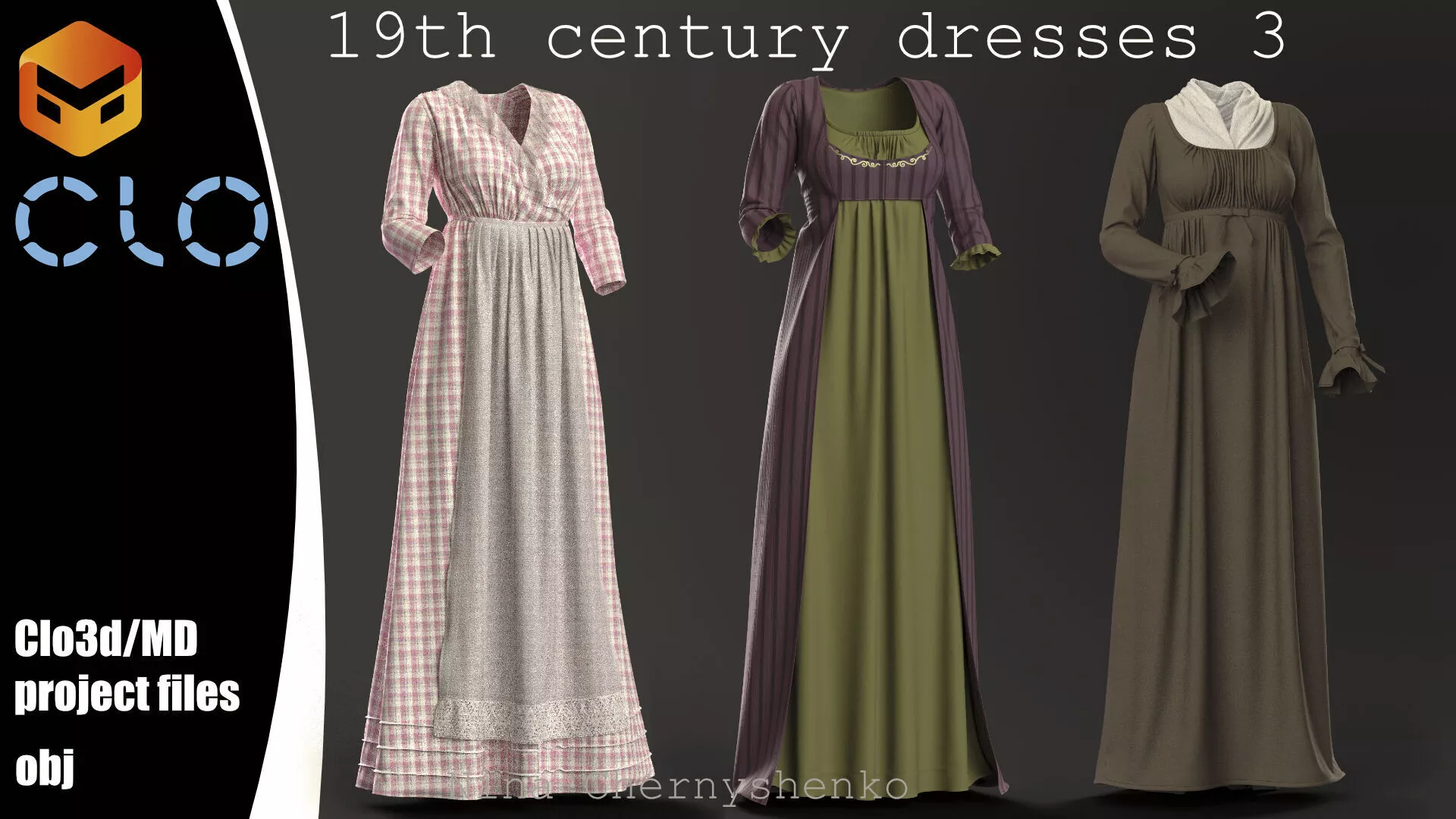 19th century dresses 3 - Marvelous Designer project and OBJ 3D model