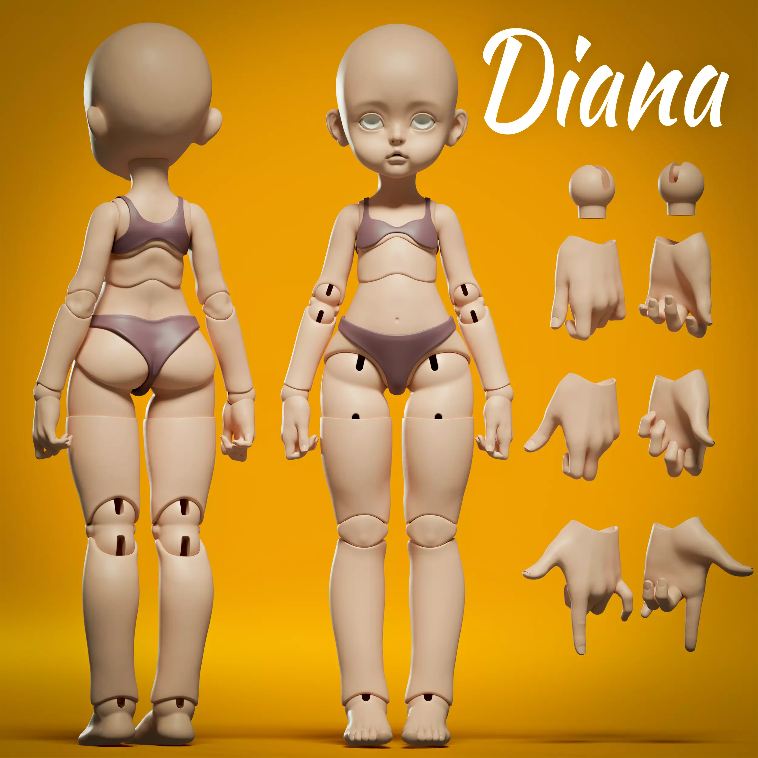 Diana BJD Doll print STL 25cm Realistic Details 3D print model